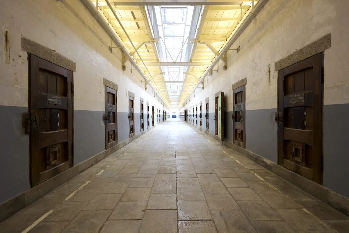 Preserved cell wing corridor inside Nara Prison Museum