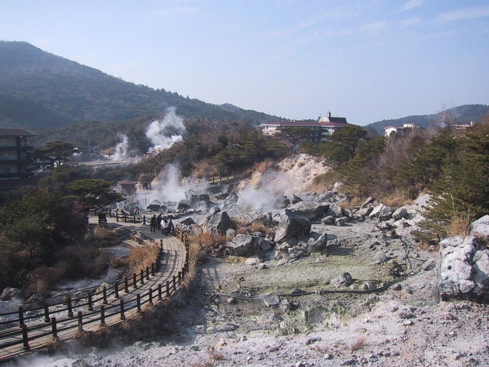 Steam vents and volcanic ground along the Unzen Jigoku walking area