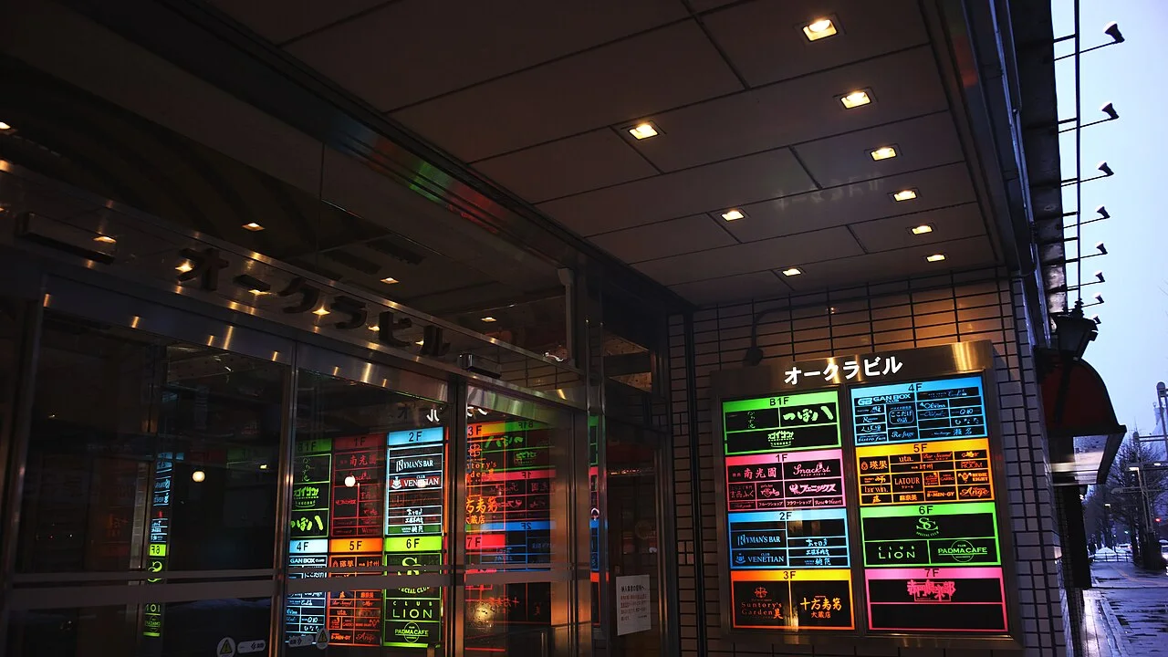 Susukino at night, relevant when choosing a Sapporo hotel for dinner, nightlife and late returns rather than JR day trips