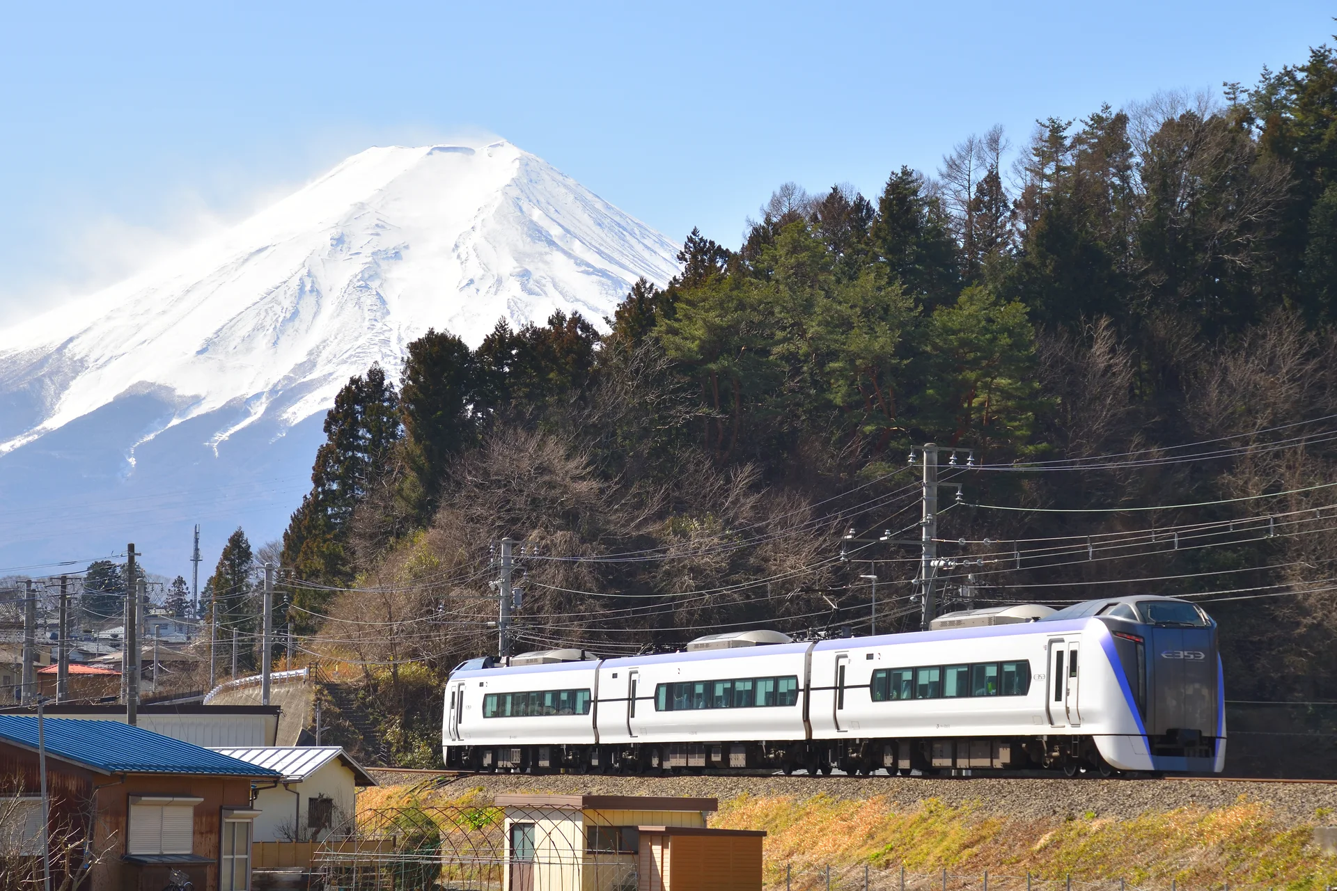 Fuji Excursion train with Mount Fuji; one Kawaguchiko round trip is not enough by itself to justify the JR TOKYO Wide Pass