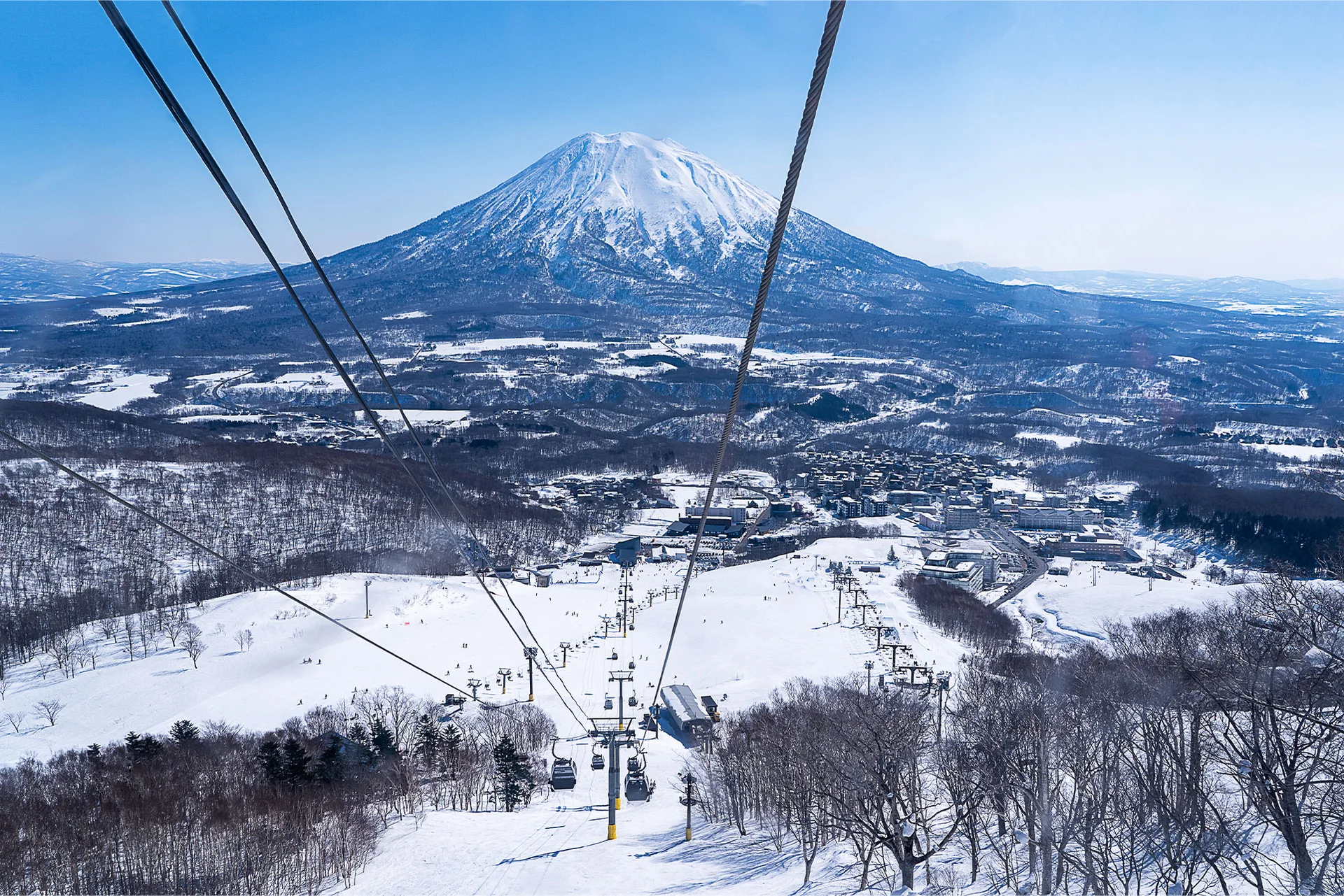 Winter access area used to trace a marked ski-back route to a Niseko hotel