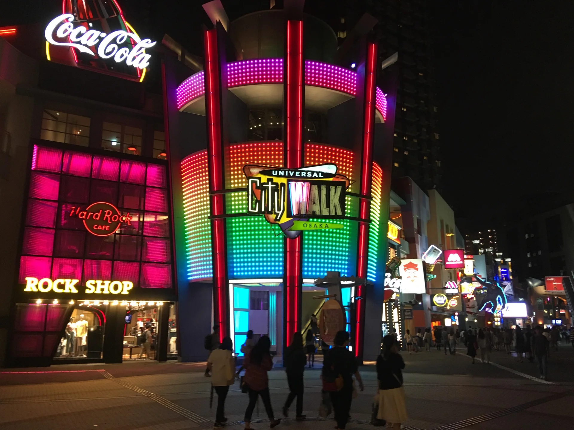 Universal CityWalk Osaka at night for deciding whether to stay near USJ