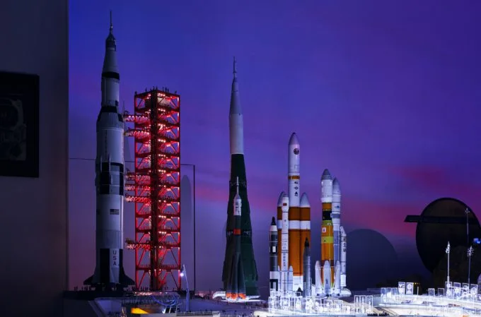 SMALL WORLDS Tokyo Space Center with Saturn V and other miniature rockets