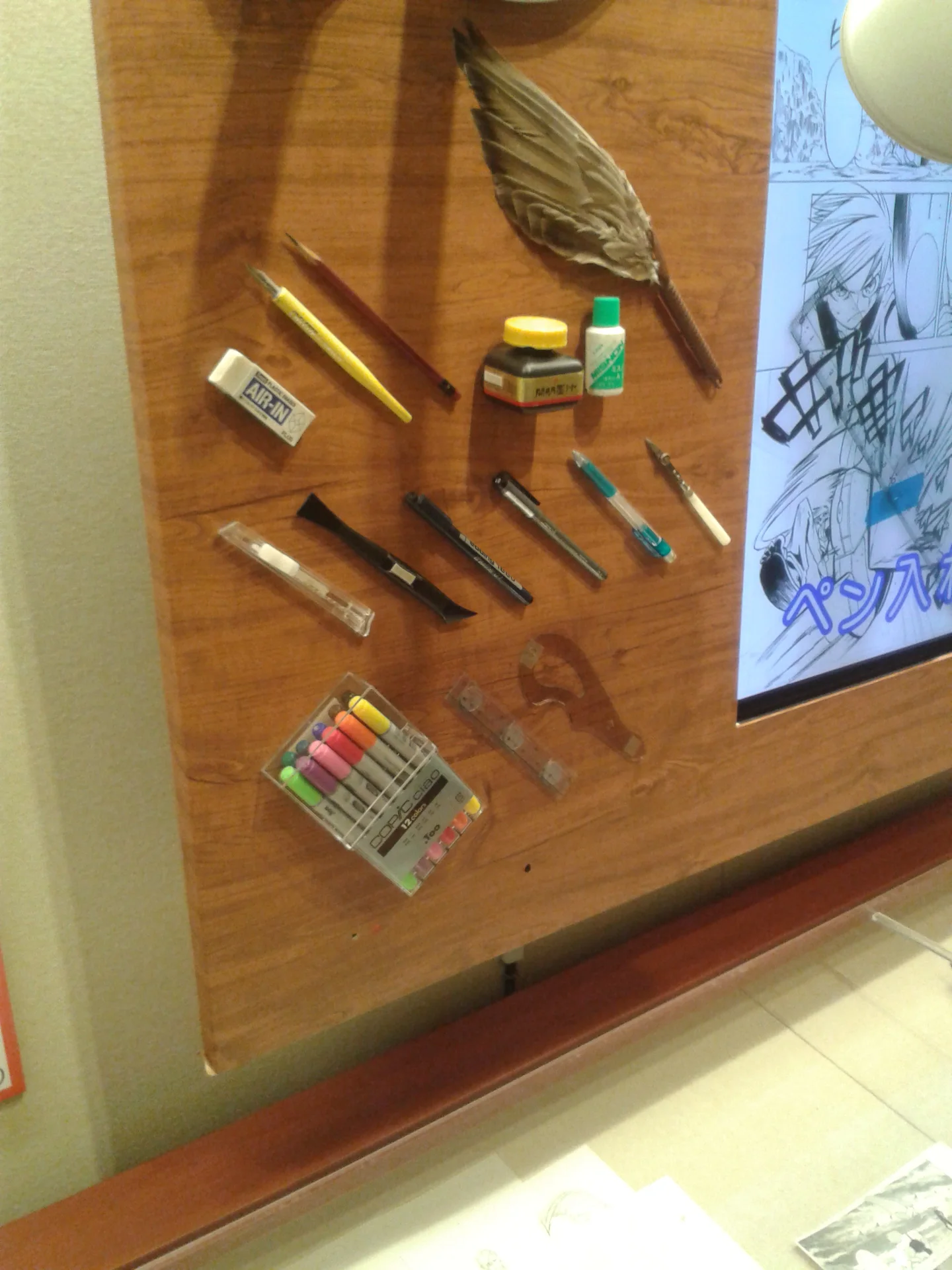Manga artist tools displayed at Kyoto International Manga Museum
