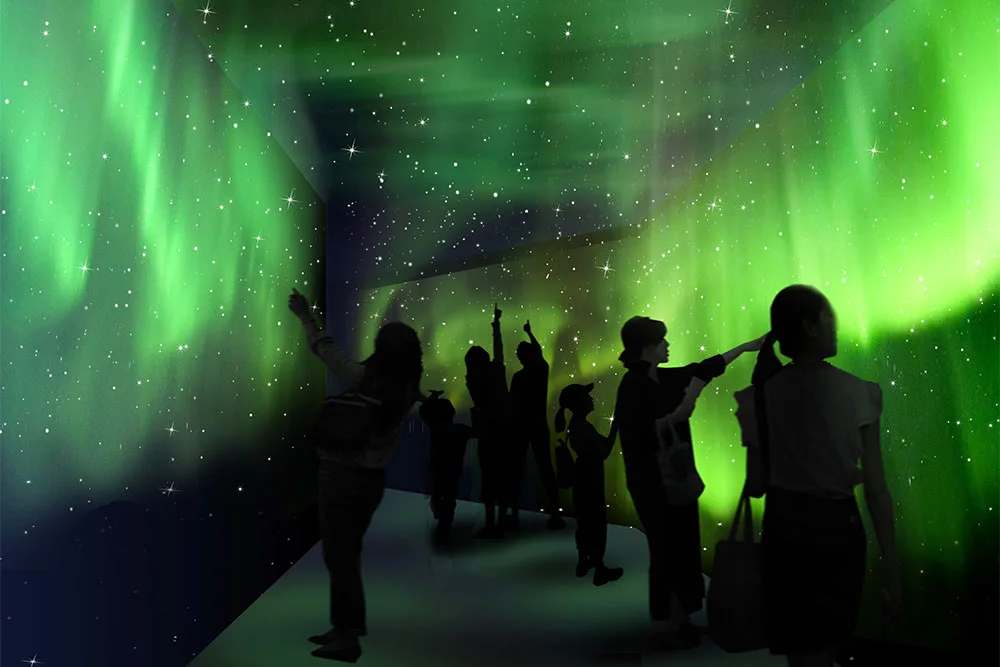 Official visual of the aurora corridor at the Grand Antarctica Exhibition