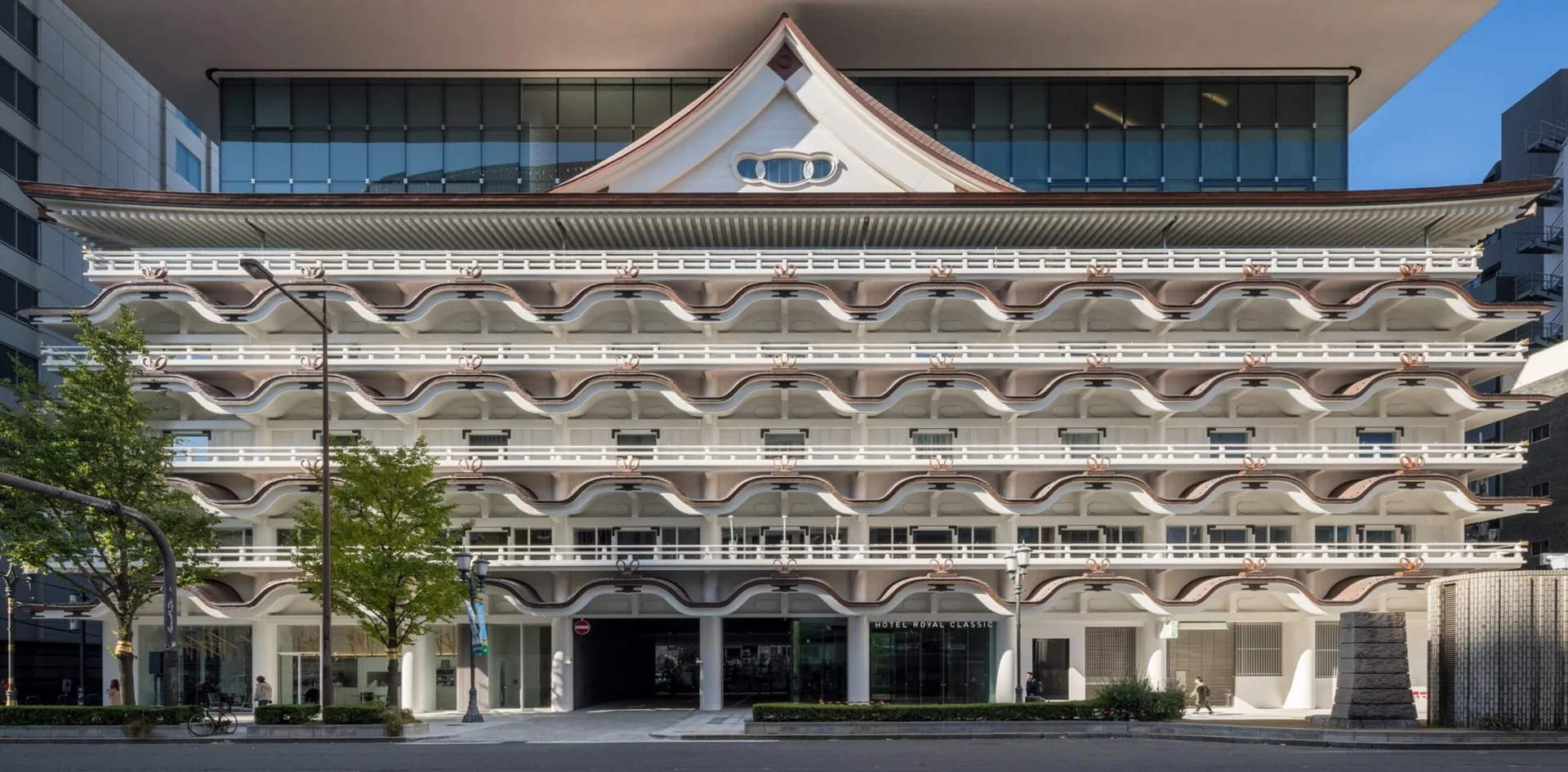 Exterior of Hotel Royal Classic Osaka directly connected to Osaka Metro Namba Station Exit 12