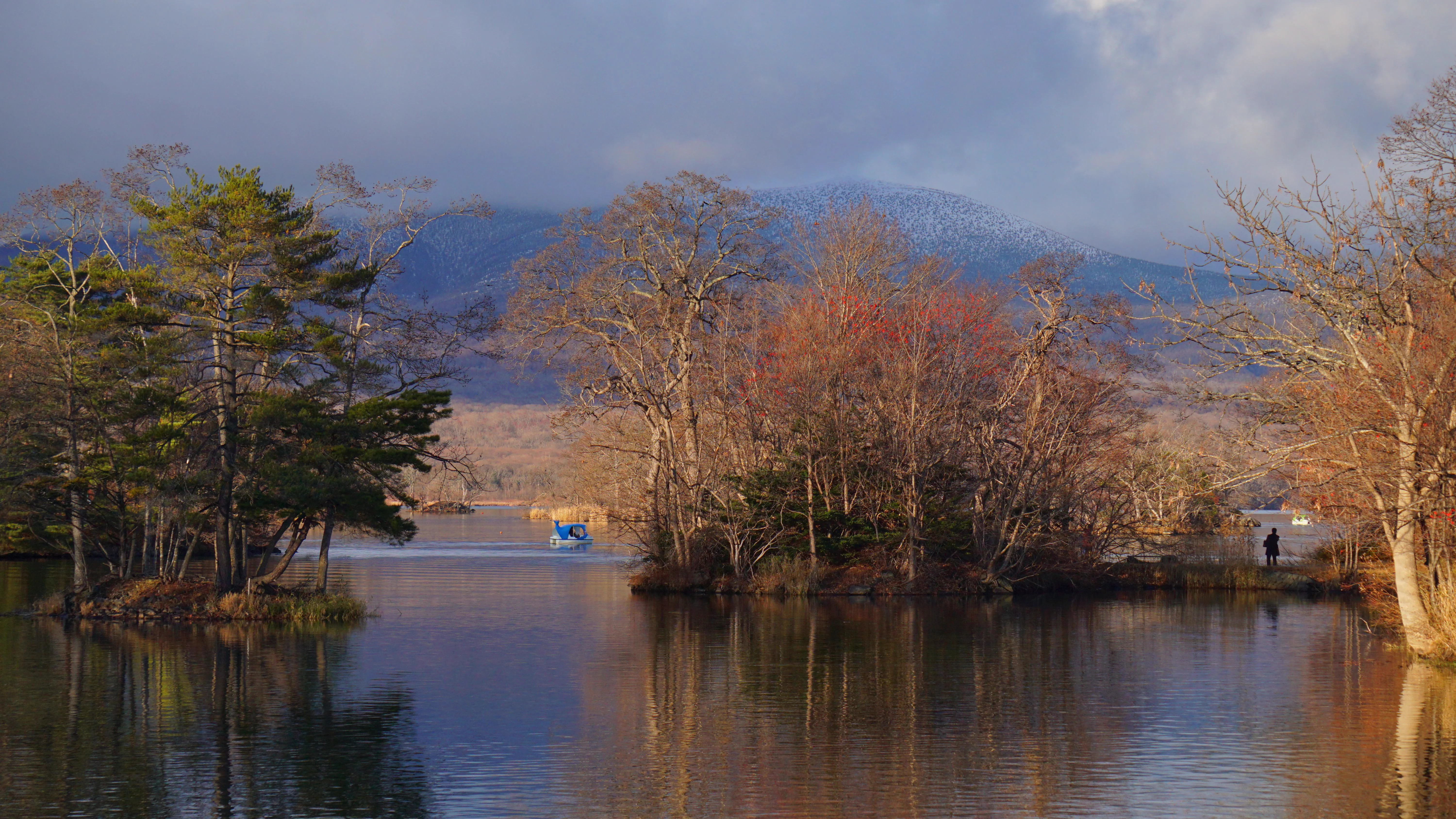 Late-autumn lake scenery at Onuma near Hakodate, illustrating the southern Hokkaido hotel decision