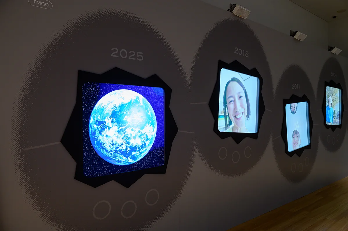 Official Big Tamagotchi Exhibition display featuring Tamagotchi characters and devices
