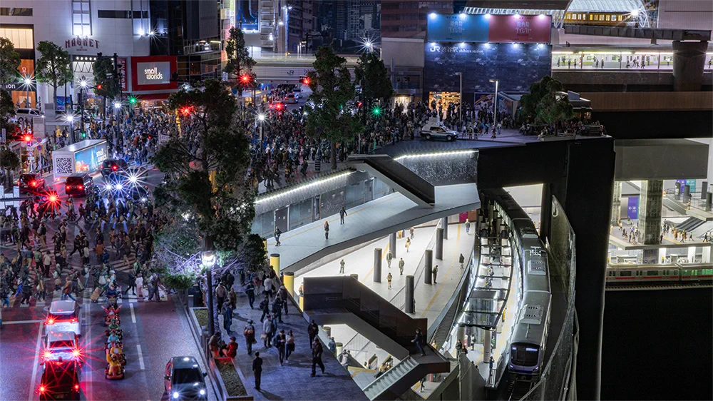 SMALL WORLDS Tokyo Shibuya Area with Scramble Crossing station and layered rail lines