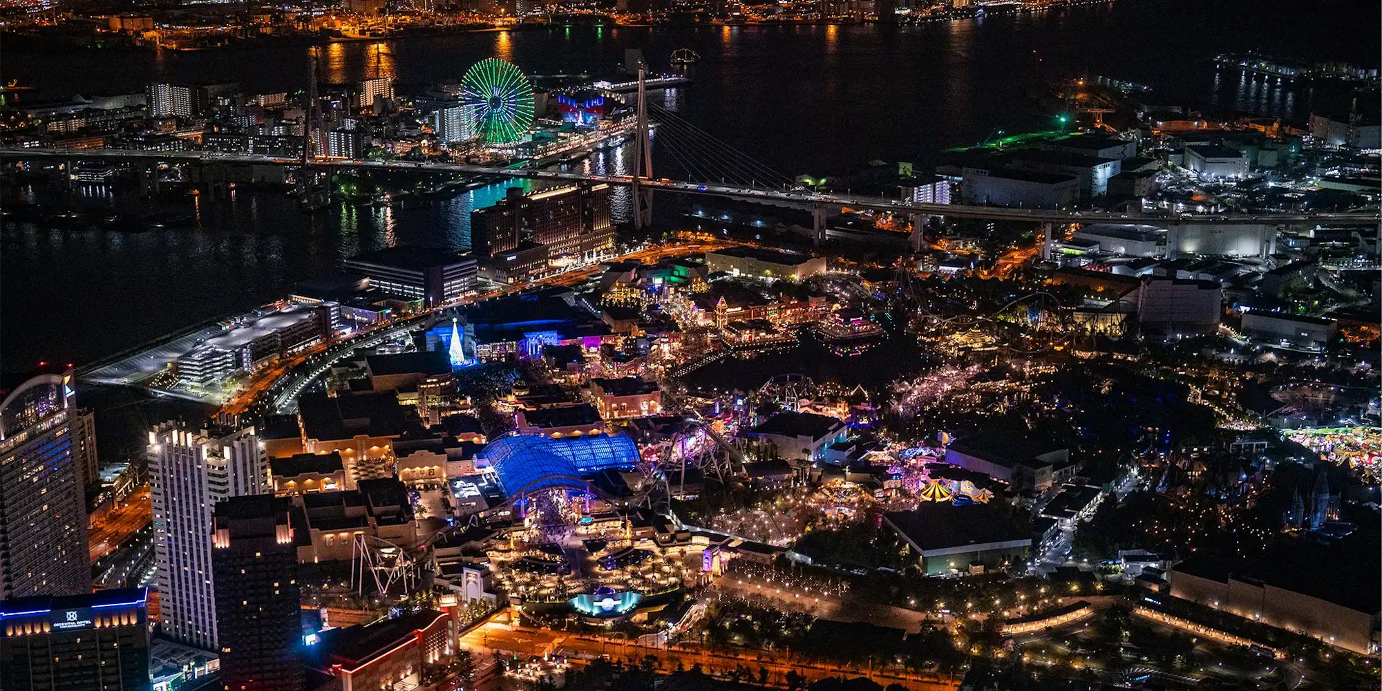 Osaka Bay helicopter night view; a high-price flight should replace other paid skyline experiences rather than become an extra layer