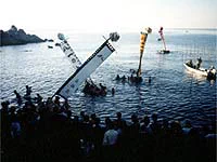 Nada no Kenka Matsuri mikoshi and carriers at the practice ground below Mt Otabiyama