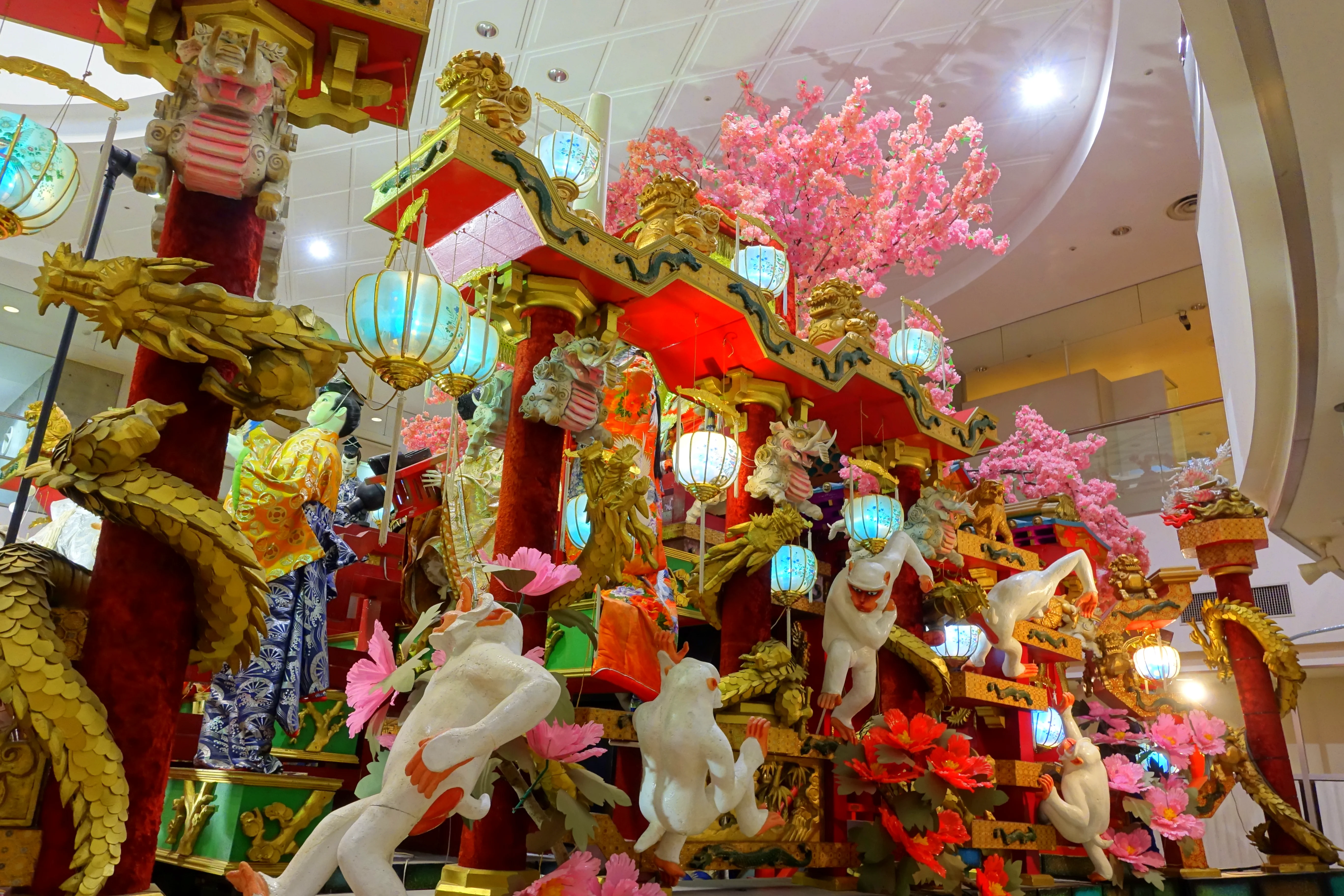 Hachinohe Sansha Taisai float with castle structures and moving figures
