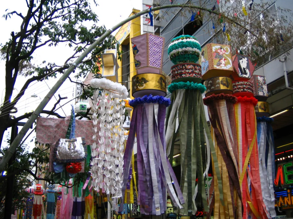 Sendai Tanabata decorations for a 2026 night-itinerary comparison between the downtown arcades and Aobayama Night Fest