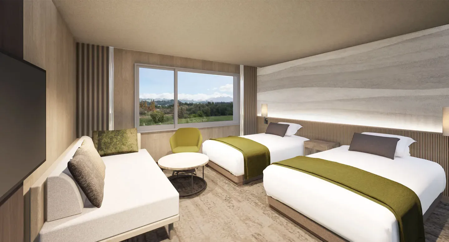 Renovated standard guest room at KAMENOI HOTEL ASO for an overnight Fukuoka-to-Aso itinerary